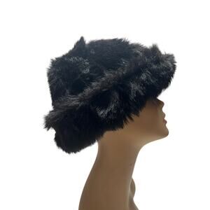 Vintage Black Russian-Style Faux Fur Brim Hat Fleece Lined Cozy Winter Hat